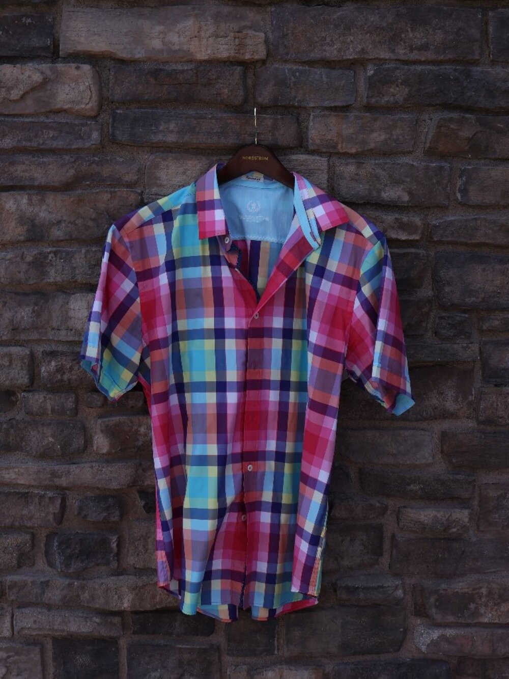 Bugatchi Uomo Men’s Multicolor Plaid Short-Sleeve Shirt Large